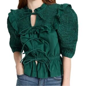 Sea New York Forest Green Smocked Blouse